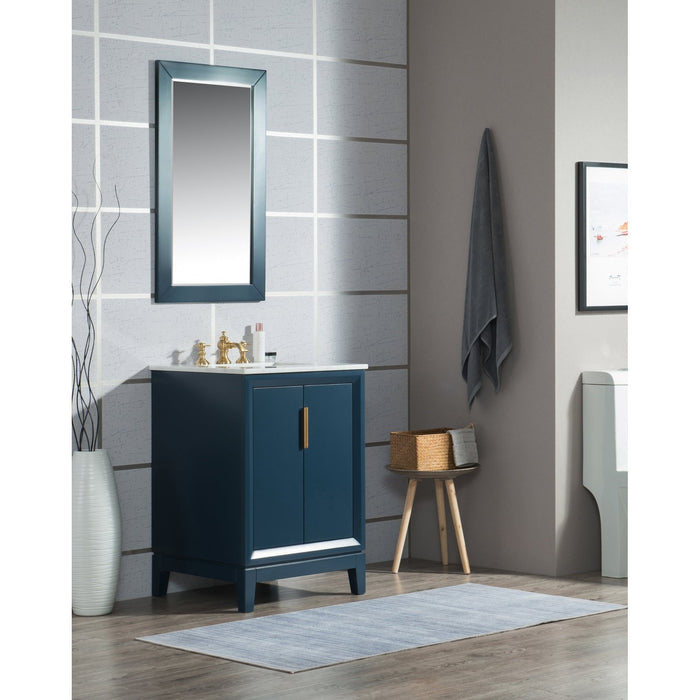 Water Creation Elizabeth Elizabeth 24-Inch Single Sink Carrara White Marble Vanity In Monarch Blue With Matching Mirror s and F2-0013-06-FX Lavatory Faucet s EL24CW06MB-R21FX1306