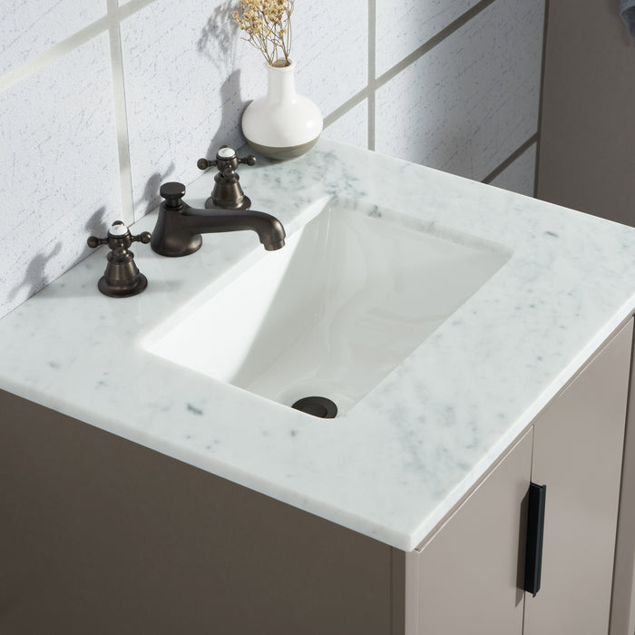 Water Creation Elizabeth Elizabeth 24-Inch Single Sink Carrara White Marble Vanity In Cashmere Grey With Matching Mirror s and F2-0009-03-BX Lavatory Faucet s EL24CW03CG-R21BX0903