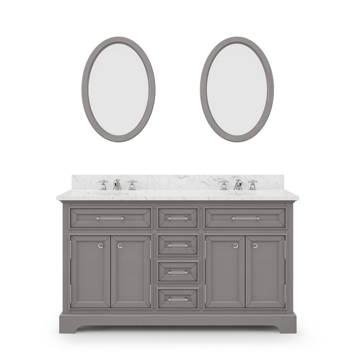 Water Creation Derby 60 Inch Cashmere Grey Double Sink Bathroom Vanity With Matching Framed Mirrors And Faucets From The Derby Collection DE60CW01CG-O21BX0901