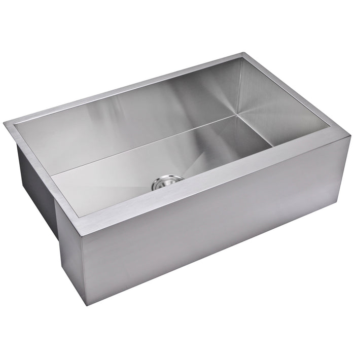 Water Creation 33 Inch X 22 Inch Zero Radius Single Bowl Stainless Steel Hand Made Apron Front Kitchen Sink With Drain and Strainer SSS-AS-3322A-16