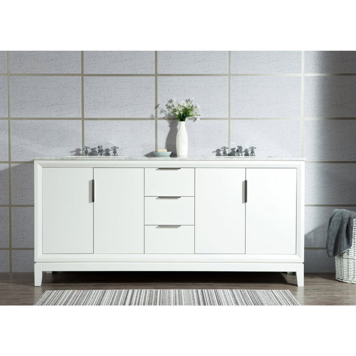 Water Creation Elizabeth Elizabeth 72-Inch Double Sink Carrara White Marble Vanity In Pure White With Matching Mirror s and F2-0009-01-BX Lavatory Faucet s EL72CW01PW-R21BX0901