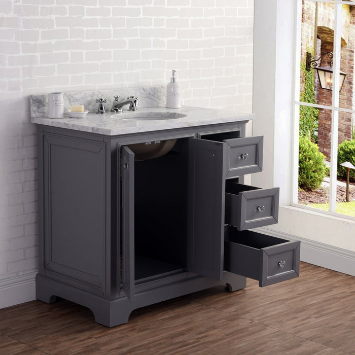 Water Creation Derby 36 Inch Wide Cashmere Grey Single Sink Carrara Marble Bathroom Vanity With Matching Mirror And Faucet s From The Derby Collection DE36CW01CG-B24BX0901