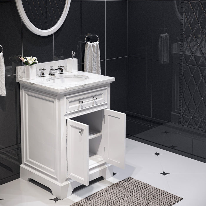 Water Creation Derby 24 Inch Pure White Single Sink Bathroom Vanity With Matching Framed Mirror From The Derby Collection DE24CW01PW-O21000000