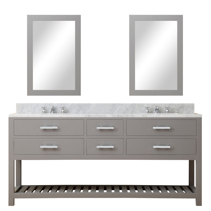 Water Creation Elizabeth Elizabeth 72-Inch Double Sink Carrara White Marble Vanity In Cashmere Grey With Matching Mirror s and F2-0012-03-TL Lavatory Faucet s EL72CW03CG-R21TL1203