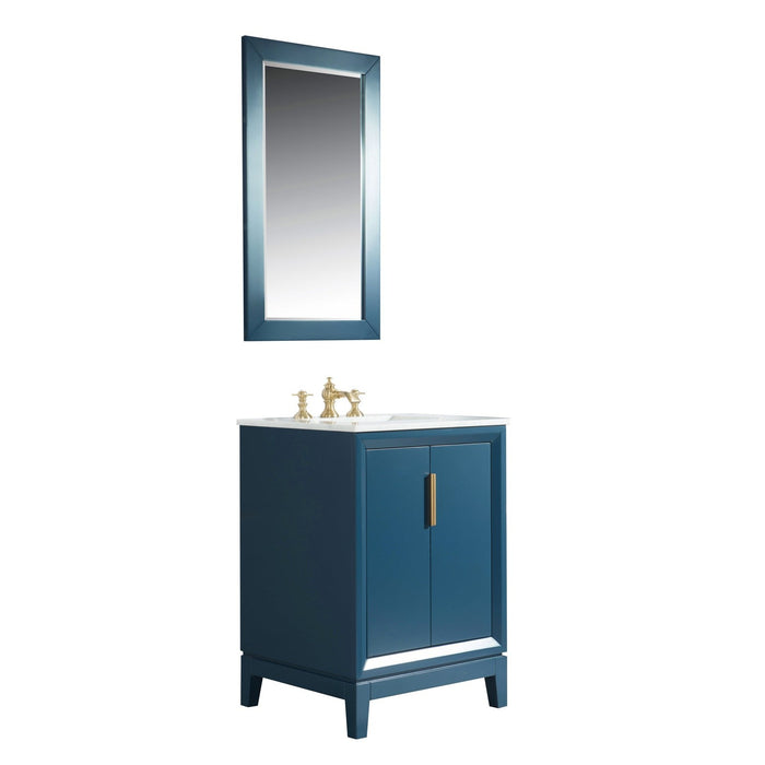 Water Creation Elizabeth Elizabeth 24-Inch Single Sink Carrara White Marble Vanity In Monarch Blue With Matching Mirror s and F2-0013-06-FX Lavatory Faucet s EL24CW06MB-R21FX1306