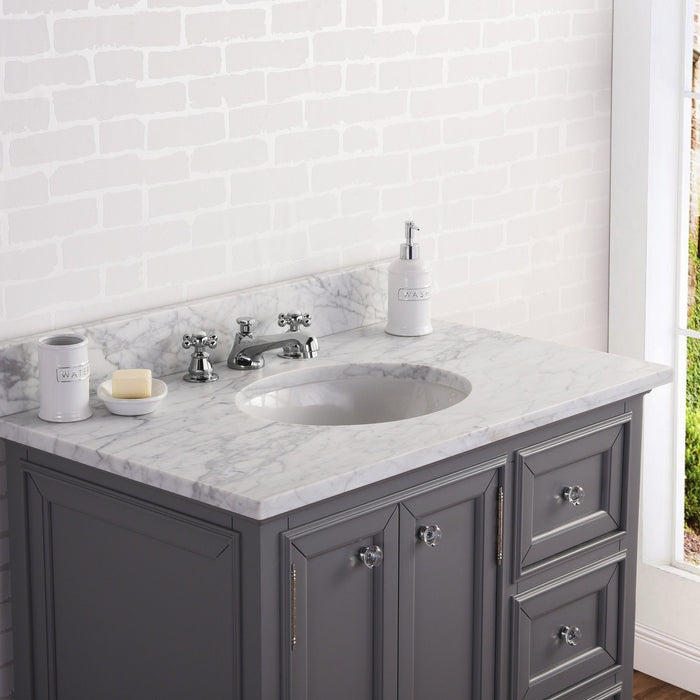 Water Creation Derby 36 Inch Wide Cashmere Grey Single Sink Carrara Marble Bathroom Vanity With Matching Mirror And Faucet s From The Derby Collection DE36CW01CG-B24BX0901