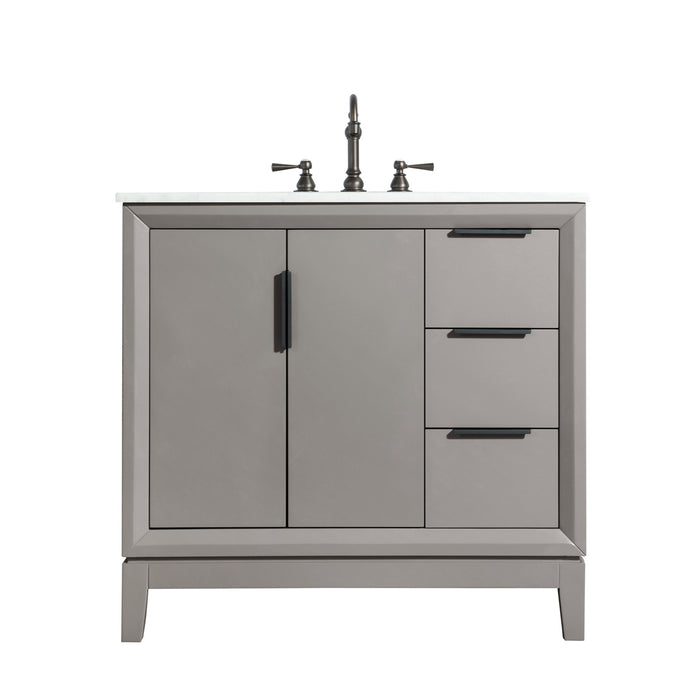 Water Creation Elizabeth Elizabeth 36-Inch Single Sink Carrara White Marble Vanity In Cashmere Grey With F2-0012-03-TL Lavatory Faucet s EL36CW03CG-000TL1203