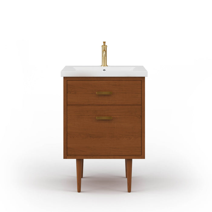 Water Creation Brandy 24" Integrated Ceramic Sink Top Vanity in Honey Walnut with Satin Gold Single Faucet
