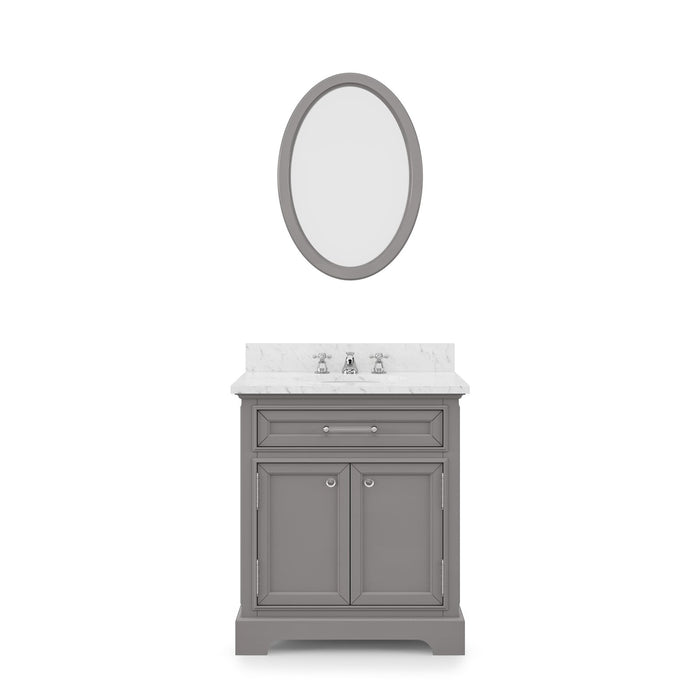 Water Creation Derby 30 Inch Cashmere Grey Single Sink Bathroom Vanity With Matching Framed Mirror And Faucet From The Derby Collection DE30CW01CG-O24BX0901