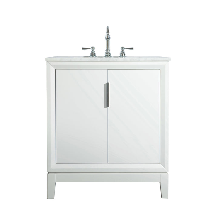 Water Creation Elizabeth Elizabeth 30-Inch Single Sink Carrara White Marble Vanity In Pure White With F2-0012-01-TL Lavatory Faucet s EL30CW01PW-000TL1201