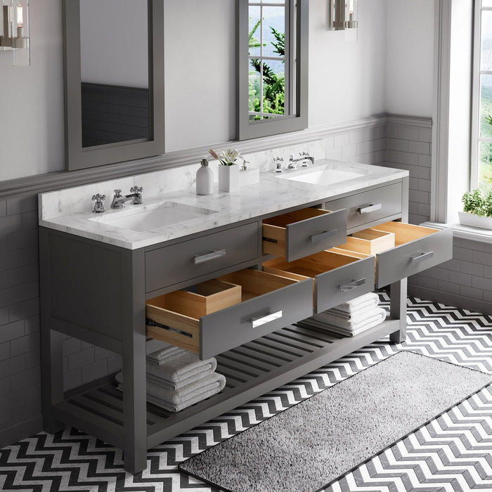 Water Creation Madalyn 72 Inch Cashmere Grey Double Sink Bathroom Vanity With 2 Matching Framed Mirrors And Faucets From The Madalyn Collection MA72CW01CG-R24BX0901