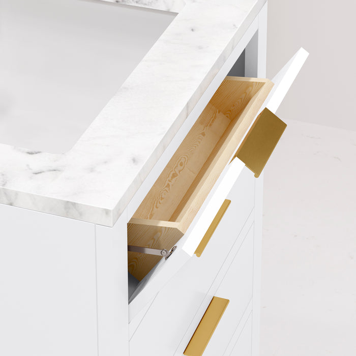 Water Creation Bristol Bristol 24 In. Single Sink Carrara White Marble Countertop Bath Vanity in Pure White