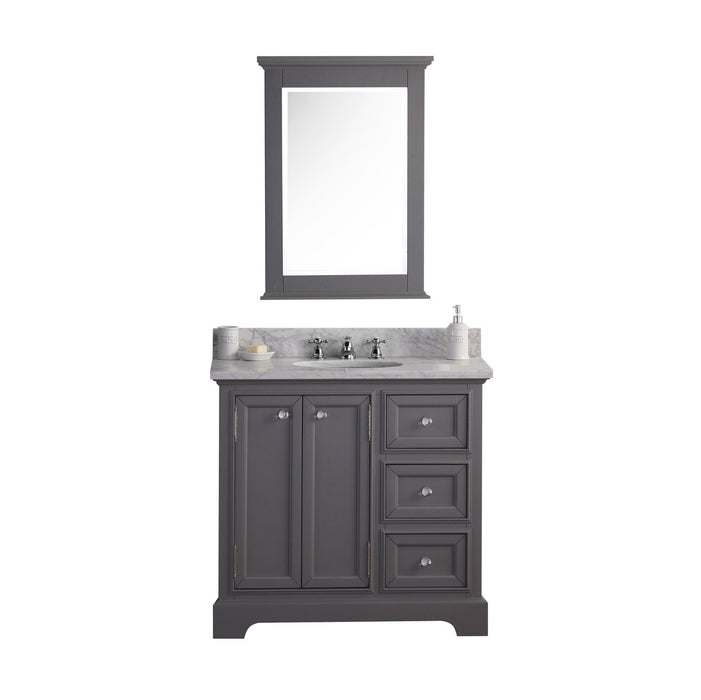 Water Creation Derby 36 Inch Wide Cashmere Grey Single Sink Carrara Marble Bathroom Vanity With Matching Mirror From The Derby Collection DE36CW01CG-B24000000