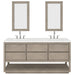 Water Creation Oakman 72" Double Sink Carrara White Marble Countertop Bath Vanity in Grey Oak with Chrome Faucets and Mirrors