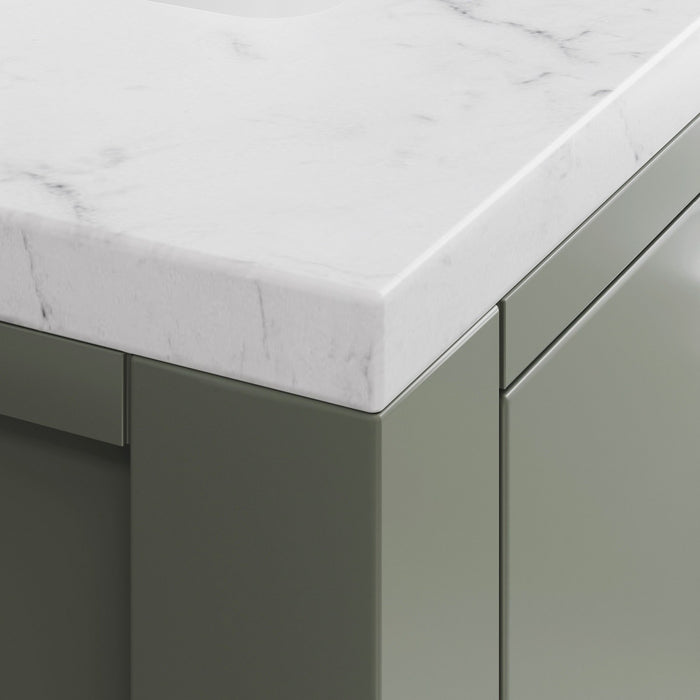 Water Creation Madison 30" Single Sink Carrara White Marble Countertop Vanity in Glacial Green