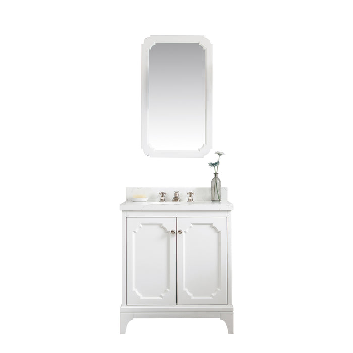Water Creation Queen Queen 30-Inch Single Sink Quartz Carrara Vanity In Pure White With Matching Mirror s QU30QZ05PW-Q21000000