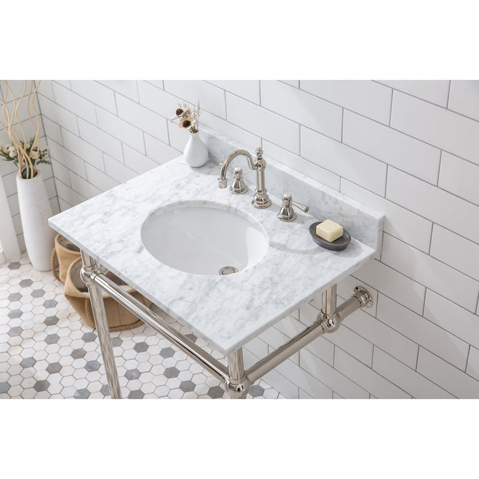 Water Creation Embassy Embassy 30 Inch Wide Single Wash Stand, P-Trap, Counter Top with Basin, and F2-0012 Faucet included in Polished Nickel PVD Finish EB30D-0512