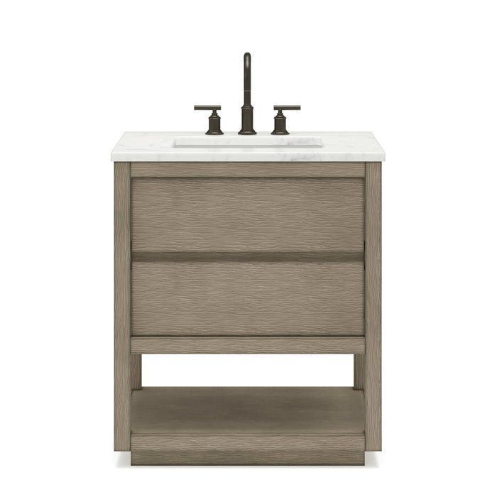 Water Creation Oakman 30" Single Sink Carrara White Marble Countertop Bath Vanity in Grey Oak