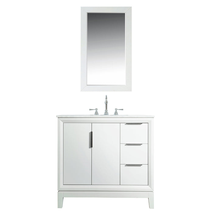 Water Creation Elizabeth Elizabeth 36-Inch Single Sink Carrara White Marble Vanity In Pure White With Matching Mirror s and F2-0012-01-TL Lavatory Faucet s EL36CW01PW-R21TL1201