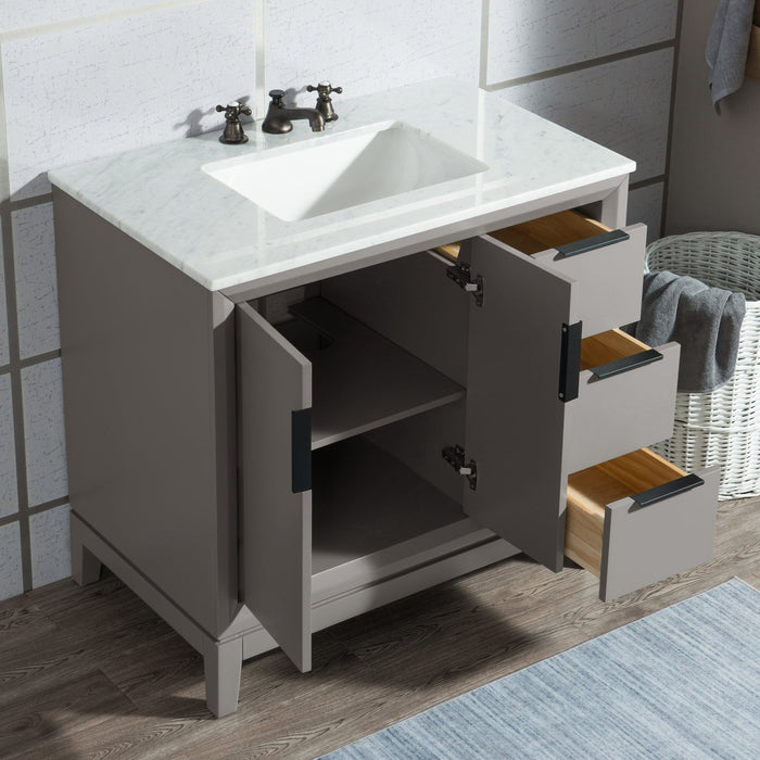 Water Creation Elizabeth Elizabeth 36-Inch Single Sink Carrara White Marble Vanity In Cashmere Grey With Matching Mirror s EL36CW03CG-R21000000