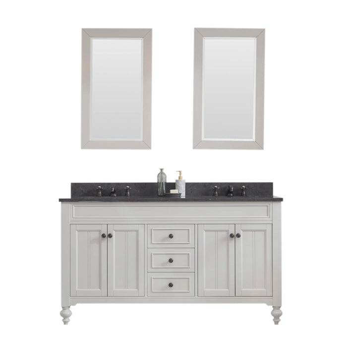 Water Creation Potenza Potenza 60"" Bathroom Vanity in Earl Grey with Blue Limestone Top with Faucet and Small Mirror PO60BL03EG-R21BX0903