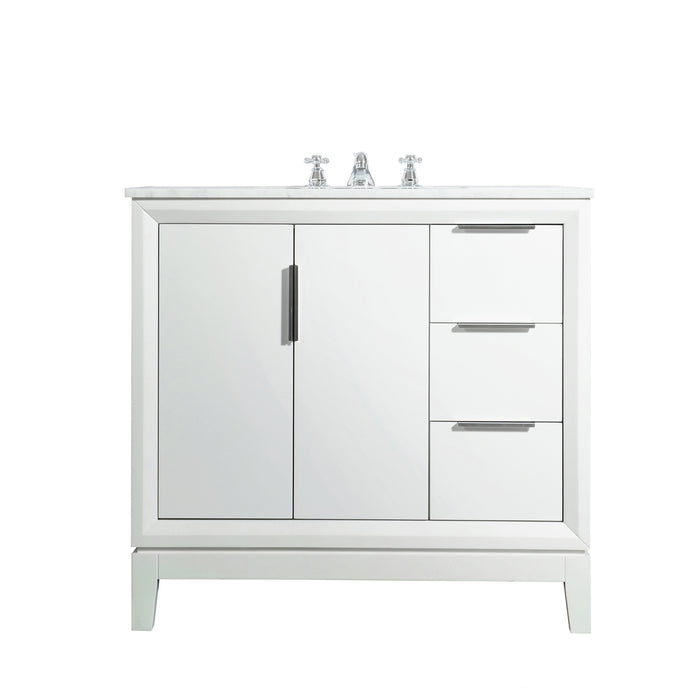 Water Creation Elizabeth Elizabeth 36-Inch Single Sink Carrara White Marble Vanity In Pure White With F2-0009-01-BX Lavatory Faucet s EL36CW01PW-000BX0901