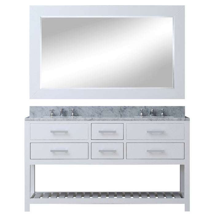 Water Creation Madalyn 60 Inch Pure White Double Sink Bathroom Vanity With Matching Framed Mirror And Faucet From The Madalyn Collection MA60CW01PW-R60BX0901