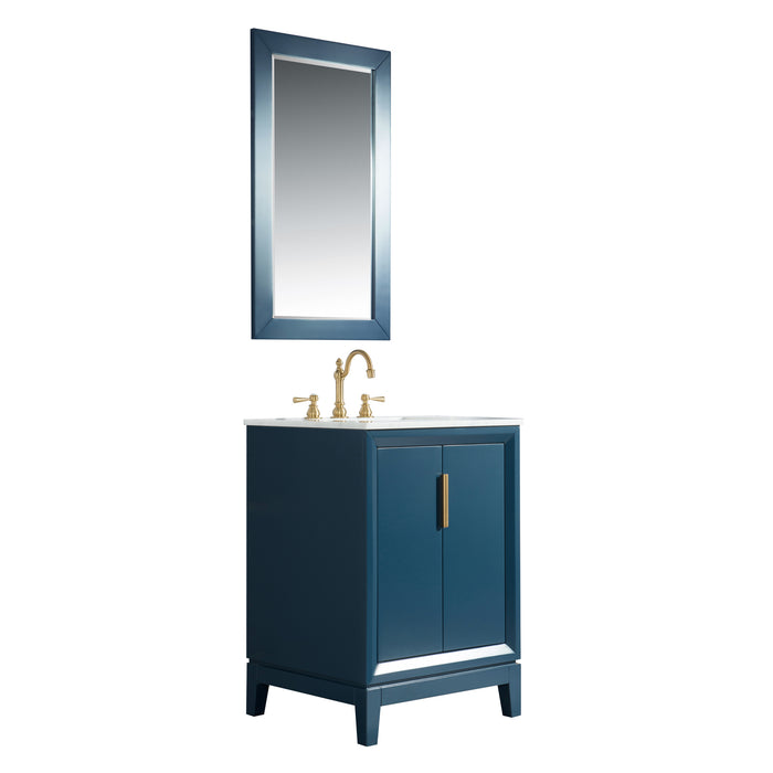 Water Creation Elizabeth Elizabeth 24-Inch Single Sink Carrara White Marble Vanity In Monarch Blue With Matching Mirror s and F2-0012-06-TL Lavatory Faucet s EL24CW06MB-R21TL1206