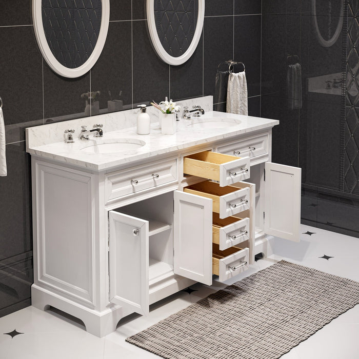 Water Creation Derby 60 Inch Pure White Double Sink Bathroom Vanity With Faucet From The Derby Collection DE60CW01PW-000BX0901