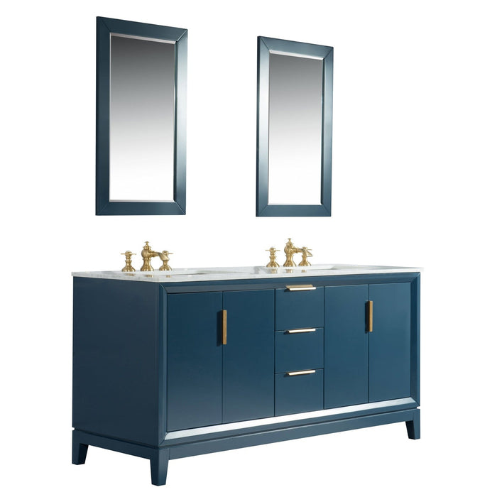 Water Creation Elizabeth Elizabeth 72-Inch Double Sink Carrara White Marble Vanity In Monarch Blue With Matching Mirror s and F2-0013-06-FX Lavatory Faucet s EL72CW06MB-R21FX1306