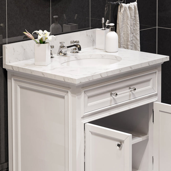 Water Creation Derby 30 Inch Pure White Single Sink Bathroom Vanity With Faucet From The Derby Collection DE30CW01PW-000BX0901