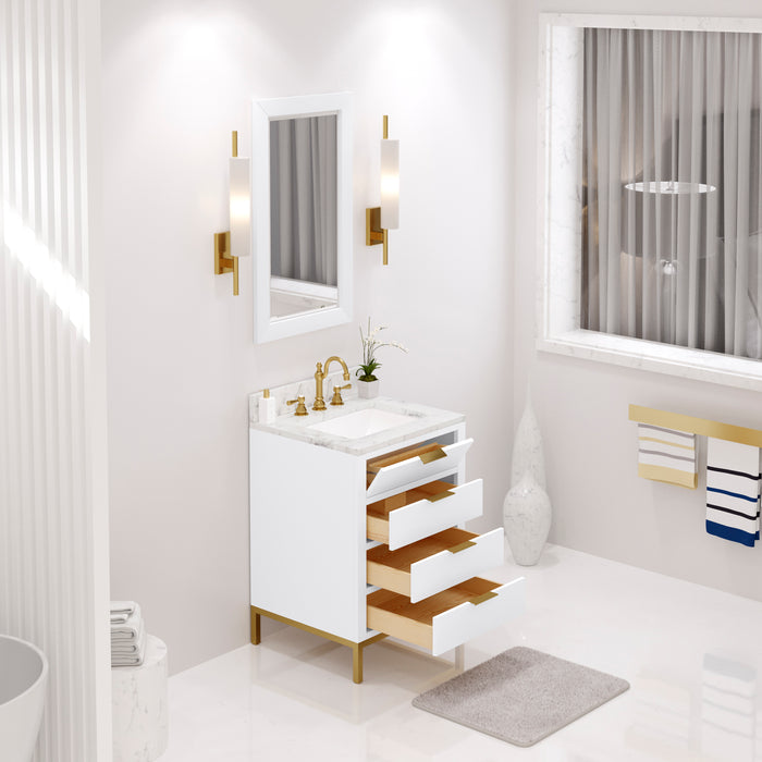 Water Creation Bristol Bristol 24 In. Single Sink Carrara White Marble Countertop Bath Vanity in Pure White