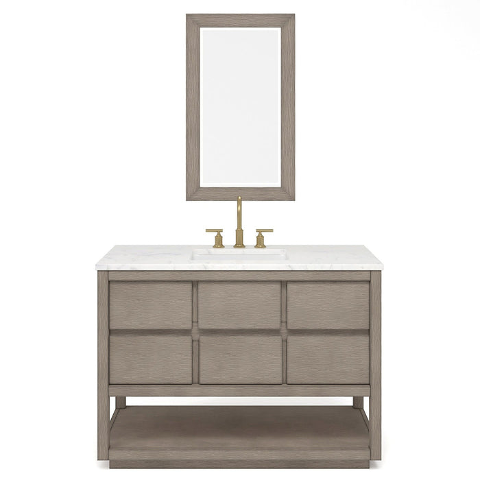 Water Creation Oakman 48" Single Sink Carrara White Marble Countertop Bath Vanity in Grey Oak with Gold Faucets