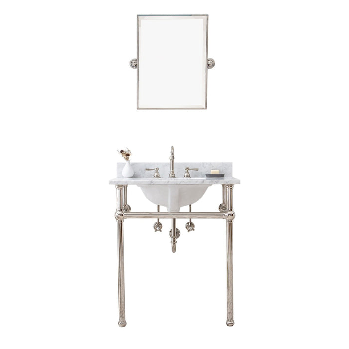 Water Creation Embassy Embassy 30 Inch Wide Single Wash Stand, P-Trap, Counter Top with Basin, F2-0012 Faucet and Mirror included in Polished Nickel PVD Finish EB30E-0512