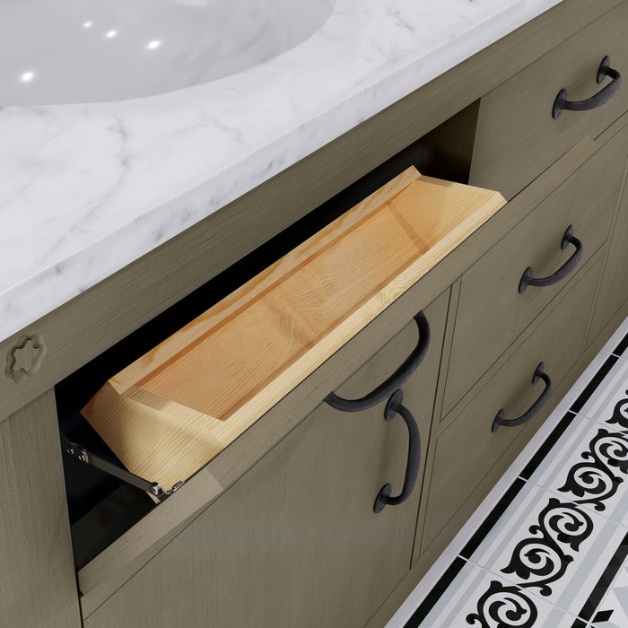 Water Creation Aberdeen Aberdeen 72 In. Double Sink Carrara White Marble Countertop Vanity in Grizzle Gray with Mirror