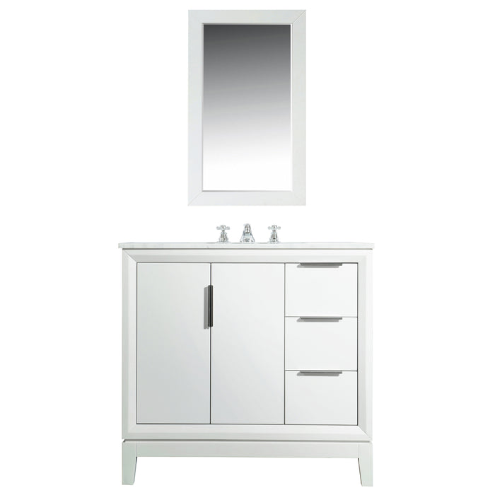 Water Creation Elizabeth Elizabeth 36-Inch Single Sink Carrara White Marble Vanity In Pure White With Matching Mirror s and F2-0009-01-BX Lavatory Faucet s EL36CW01PW-R21BX0901