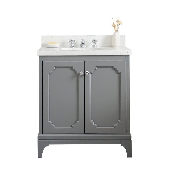 Water Creation Queen Queen 30-Inch Single Sink Quartz Carrara Vanity In Cashmere Grey QU30QZ01CG-000000000