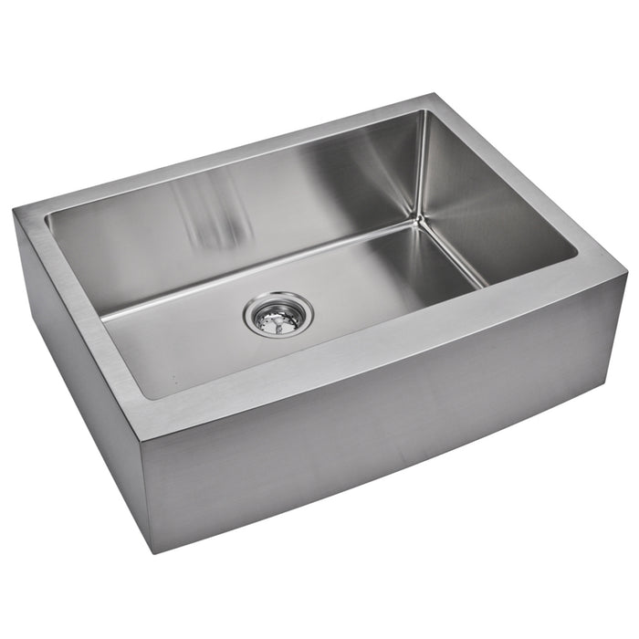 Water Creation 33 Inch X 22 Inch 15mm Corner Radius Single Bowl Stainless Steel Hand Made Apron Front Kitchen Sink With Drain, Strainer, And Bottom Grid SSSG-AS-3322B-16