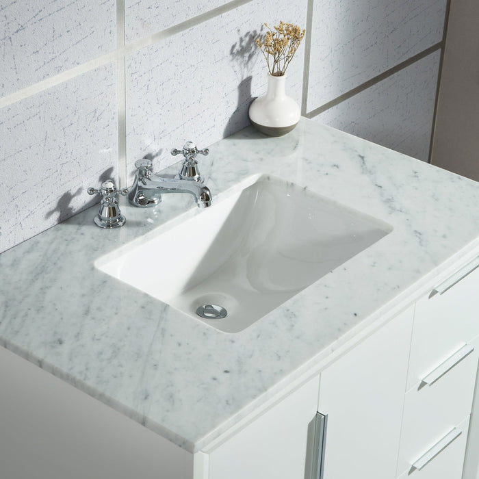 Water Creation Elizabeth Elizabeth 36-Inch Single Sink Carrara White Marble Vanity In Pure White With F2-0009-01-BX Lavatory Faucet s EL36CW01PW-000BX0901
