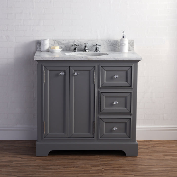 Water Creation Derby 36 Inch Wide Cashmere Grey Single Sink Carrara Marble Bathroom Vanity From The Derby Collection DE36CW01CG-000000000