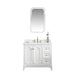 Water Creation Queen Queen 36-Inch Single Sink Quartz Carrara Vanity In Pure White With Matching Mirror s and F2-0012-05-TL Lavatory Faucet s QU36QZ05PW-Q21TL1205