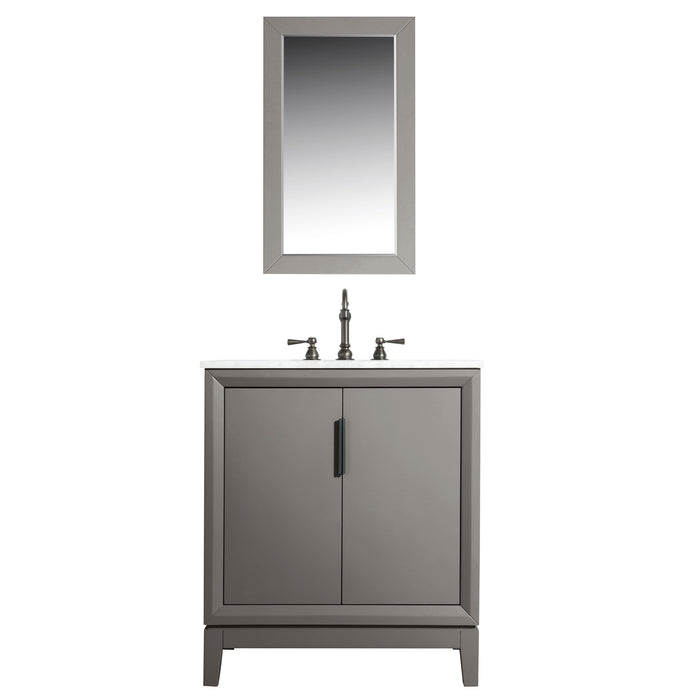 Water Creation Elizabeth Elizabeth 30-Inch Single Sink Carrara White Marble Vanity In Cashmere Grey With Matching Mirror s and F2-0012-03-TL Lavatory Faucet s EL30CW03CG-R21TL1203