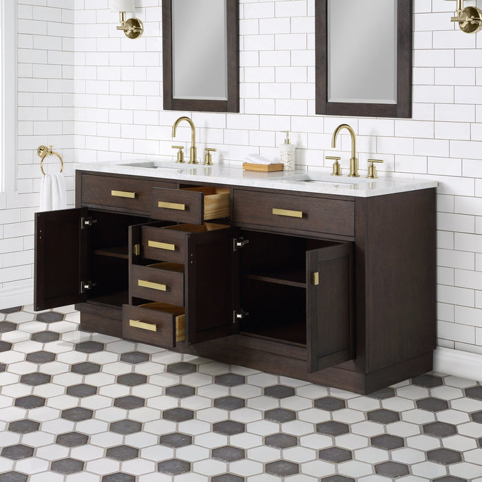 Water Creation Chestnut 72″ Double Sink Carrara White lifestyle view