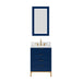 Water Creation Bristol Bristol 24 In. Single Sink Carrara White Marble Countertop Bath Vanity in Monarch Blue with Satin Gold Hook Faucet and Rectangular Mirror