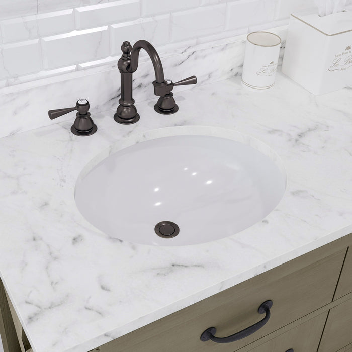 Water Creation Aberdeen Aberdeen 72 In. Double Sink Carrara White Marble Countertop Vanity in Grizzle Gray with Hook Faucets and Mirror