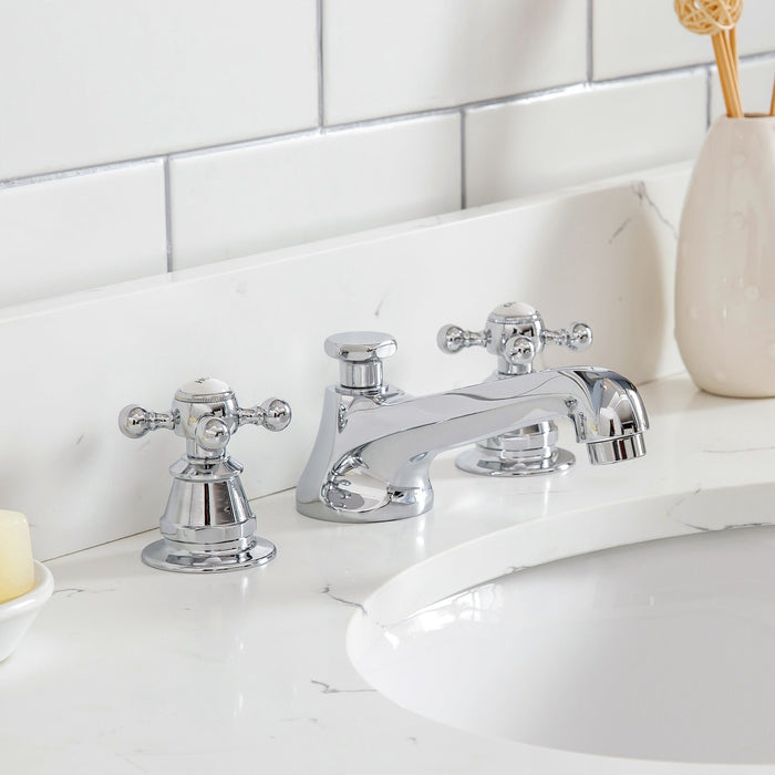 Water Creation Queen Queen 30-Inch Single Sink Quartz Carrara Vanity In Cashmere Grey With F2-0009-01-BX Lavatory Faucet s QU30QZ01CG-000BX0901