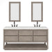 Water Creation Oakman 72" Double Sink Carrara White Marble Countertop Bath Vanity in Grey Oak with ORB Faucets and Mirrors