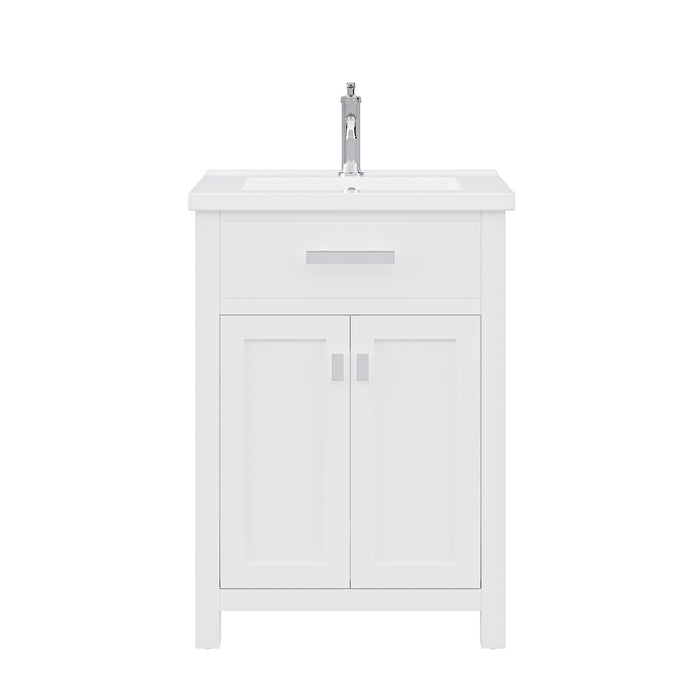 Water Creation Myra 24" Integrated Ceramic Sink Top Vanity in Pure White with Modern Single Faucet