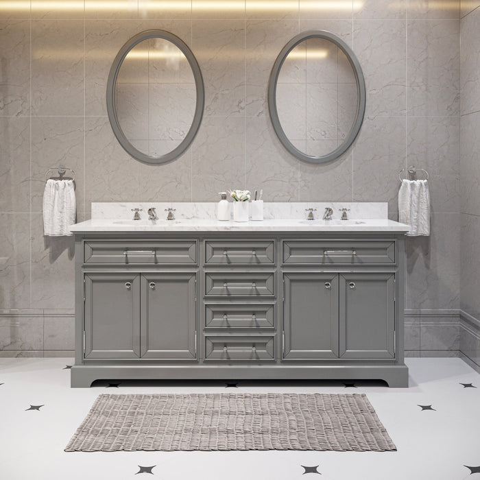 Water Creation Derby 72 Inch Cashmere Grey Double Sink Bathroom Vanity With Matching Framed Mirrors And Faucets From The Derby Collection DE72CW01CG-O24BX0901