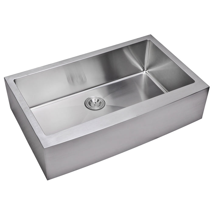Water Creation 36 Inch X 22 Inch 15mm Corner Radius Single Bowl Stainless Steel Hand Made Apron Front Kitchen Sink SS-AS-3622B-16